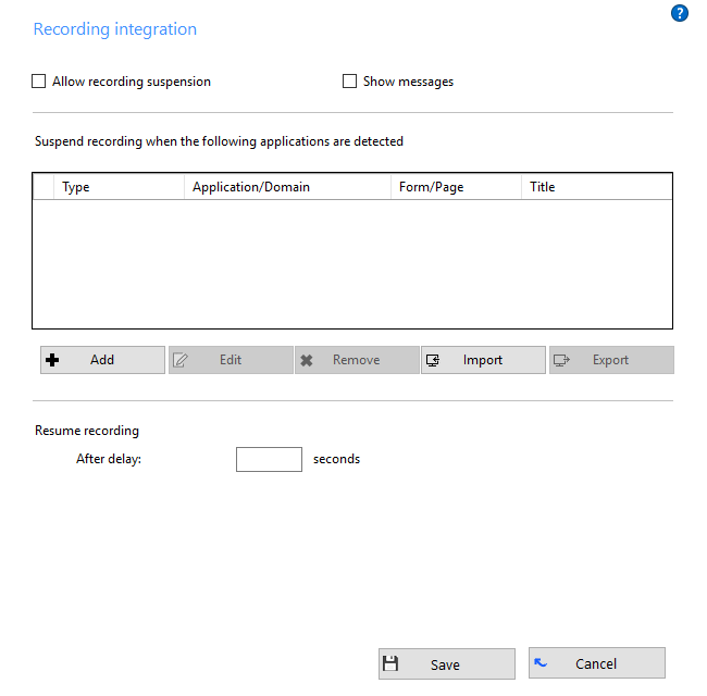 Recording Integration window